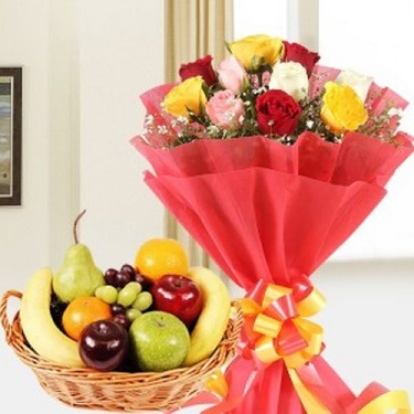 Flowers N Fruit Basket